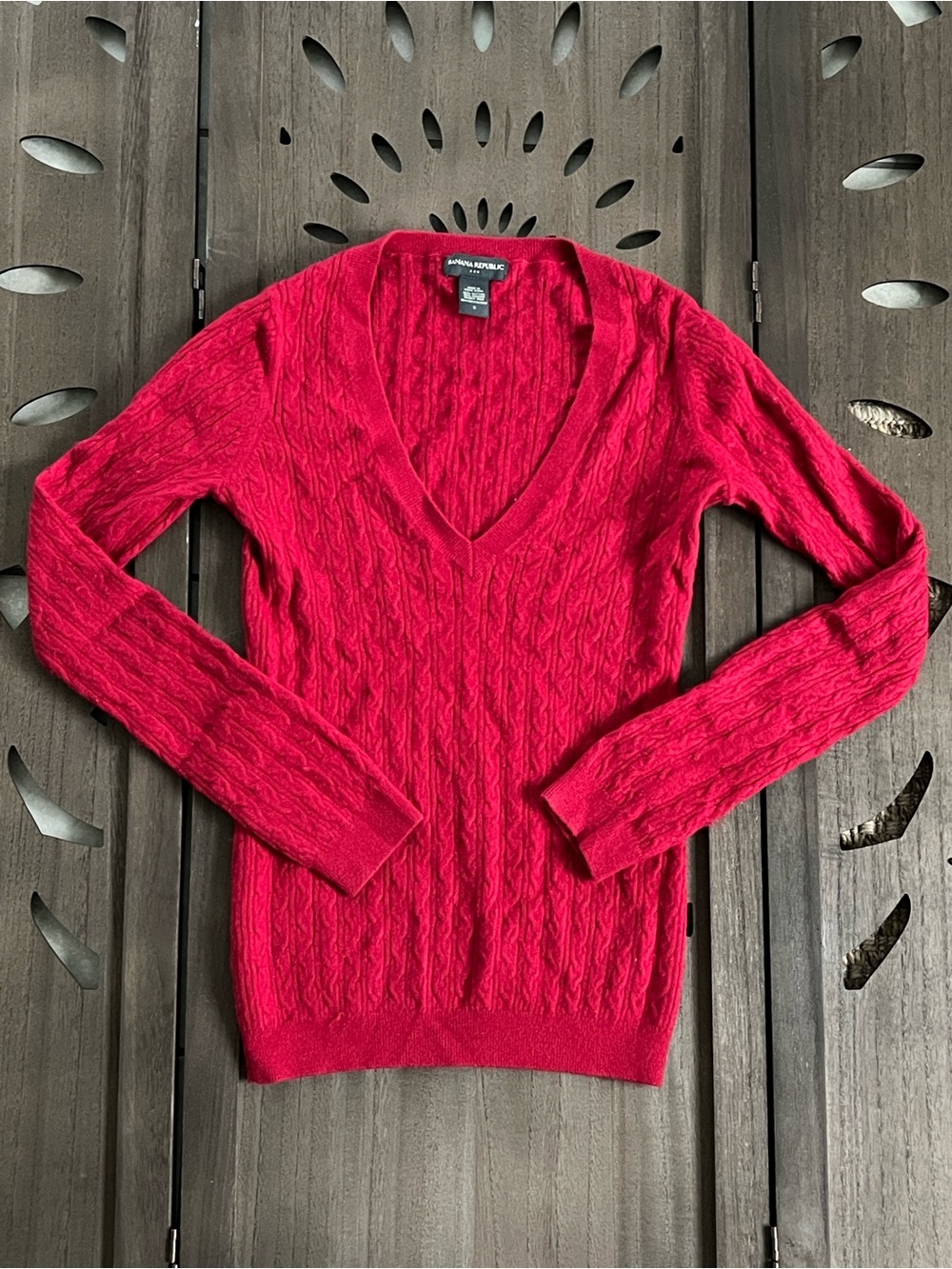 Banana Republic Angora Rabbit Hair Red Cable-Knit V-Neck Sweater